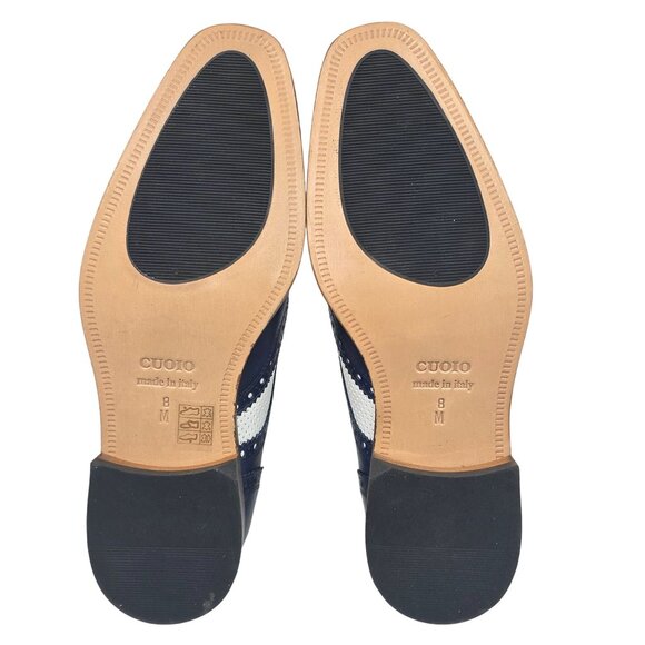 Paul Fredrick Navy Blue White Leather Wingtip Derby Oxfords Mens 8 Dress Shoes - Picture 3 of 10